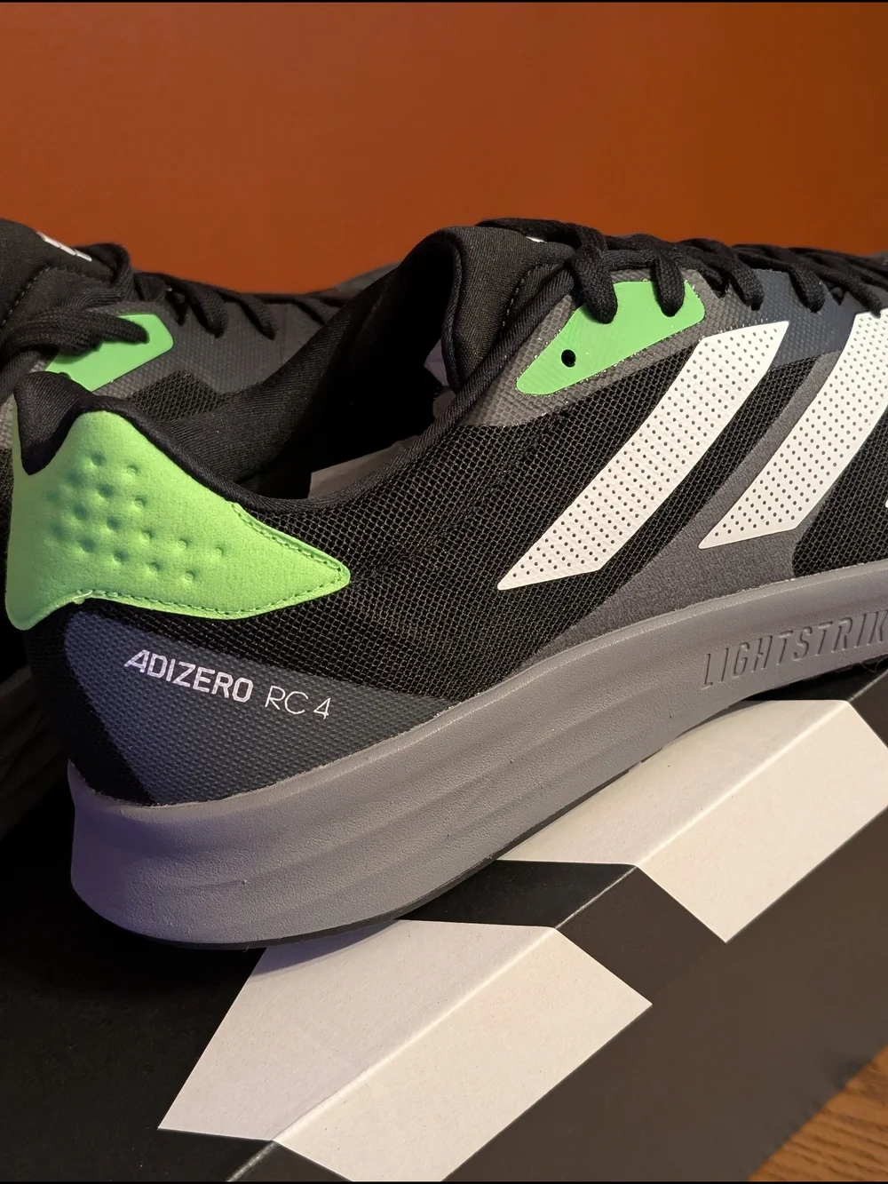 adidas Adizero RC 4 Running Shoe - Black/Green/White Men's 13 NWT